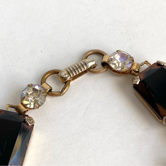 Vintage Root Beer Brown Rhinestone Bracelet Iridescent Aurora Borealis Crystal - Picture 5 of 8